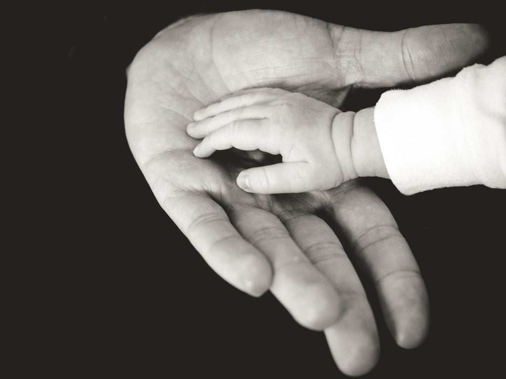 baby and nanny hands meeting together